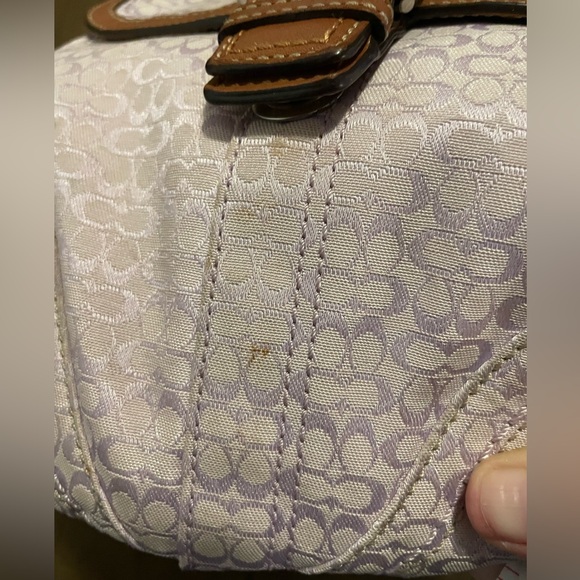 COACH Z SOHO LILAC/ ORCHID JACQUARD WITH TAN LEATHER TRIM CROSS BODY BAG - Picture 2 of 16